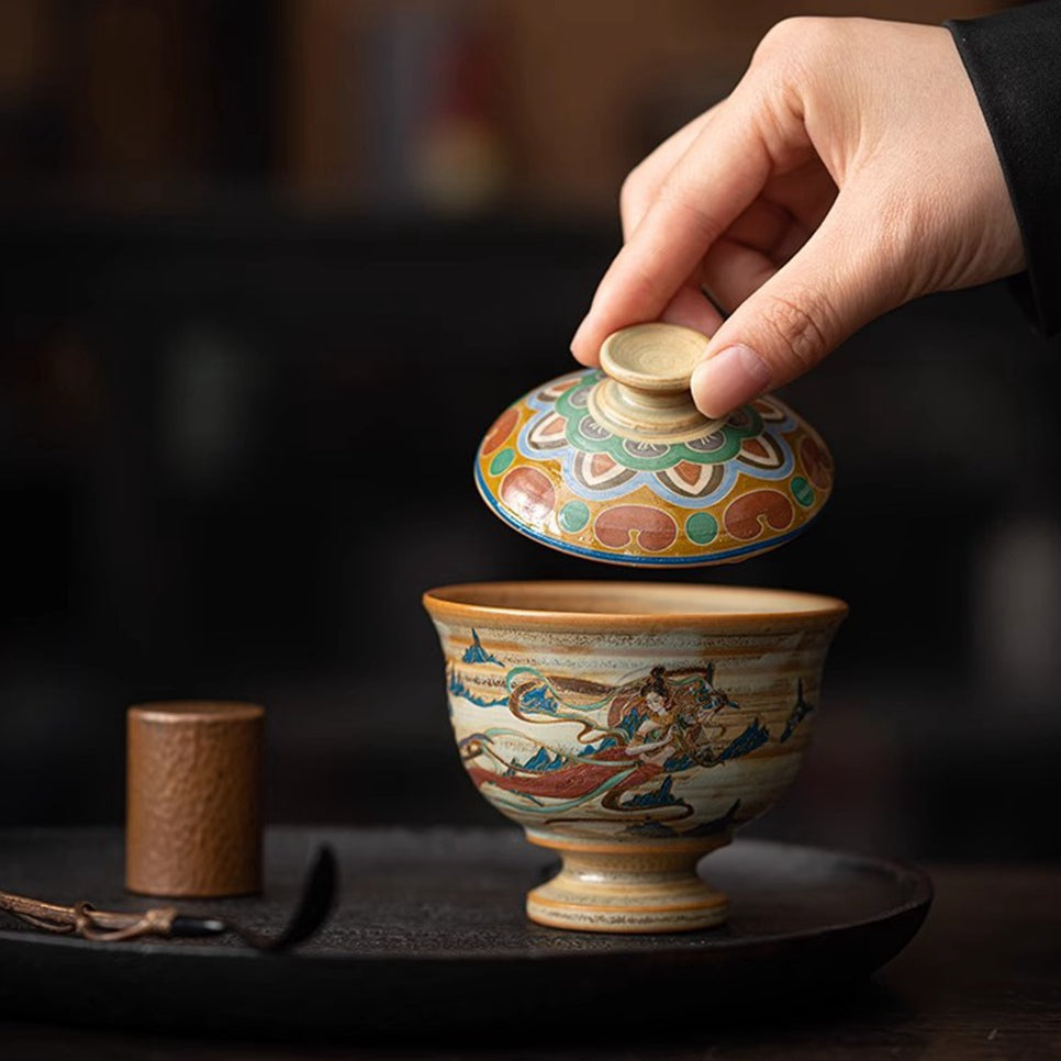 Dunhuang Gaiwan Tea Cup with Pipa and Harp Pattern