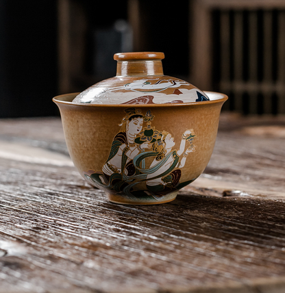 Dunhuang Covered Bowl Home Ceramic Kiln Change Tea Bowl Set