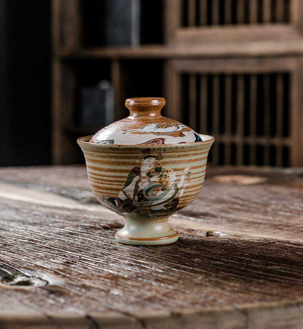 Dunhuang Covered Bowl Home Ceramic Kiln Change Tea Bowl Set