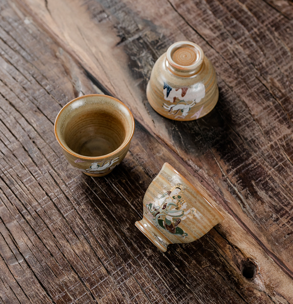 Dunhuang Covered Bowl Home Ceramic Kiln Change Tea Bowl Set