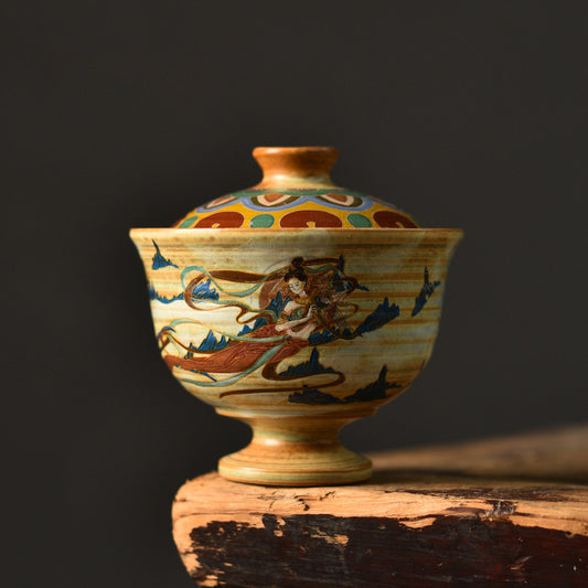 Dunhuang Gaiwan Tea Cup with Pipa and Harp Pattern